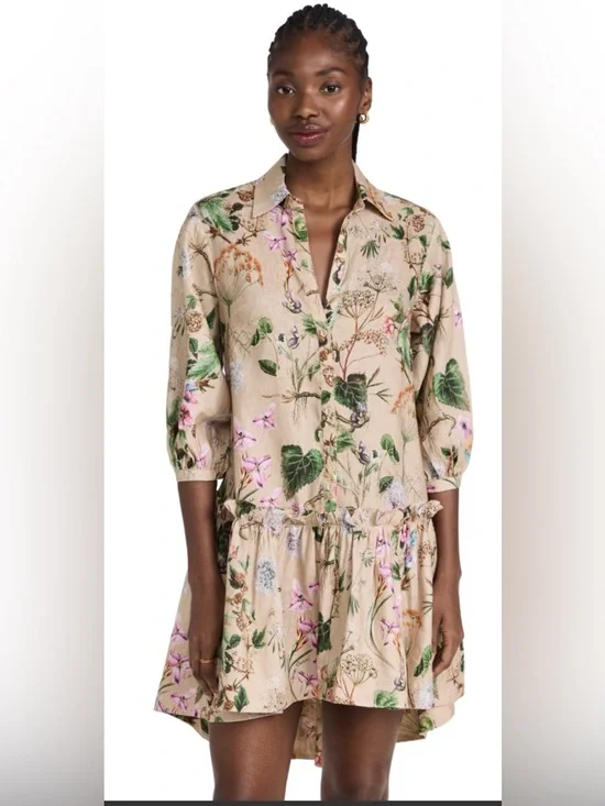 Cara Cara Beige Floral Button-Front Tunic with Green khaki Botanical Print XL - Picture 1 of 7